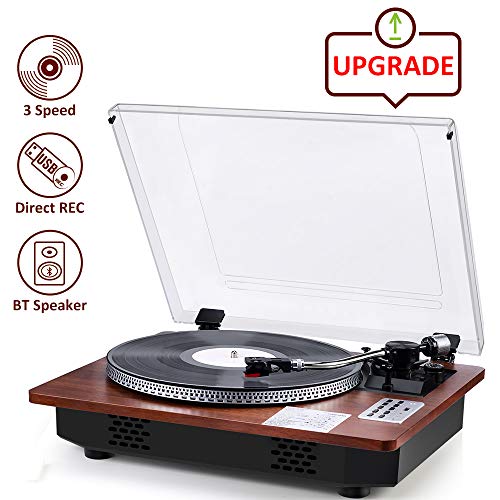 Record Player with Speakers Turntable for Vinyl Records Bluetooth Input & Output 3-Speed