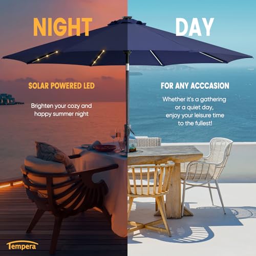 Image of Tempera Patio Market Outdoor Table Umbrella with Auto Tilt and Crank, Large Sun Umbrella with Sturdy Pole & Fade Resistant Canopy, Easy to Set