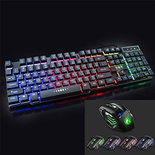 Tastiera meccanica retroilluminata superiore cablata USB illuminata ergonomica PC Gaming + tastiera mouse + mouse nero tastiera + mouse nero