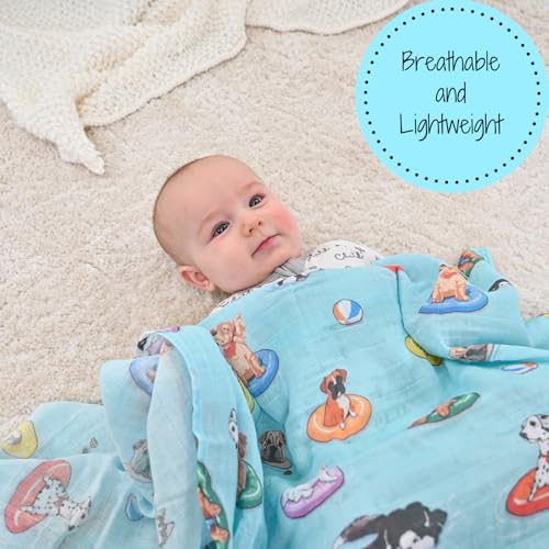 Image of LollyBanks Baby Blankets, 100% Muslin Cotton Swaddle Blanket for Boys and Girls, Soft and Large 47 x 47 Inches Newborn Swaddle, Breathable Baby Receiving Blankets, Registry (Swimming Dogs Print)