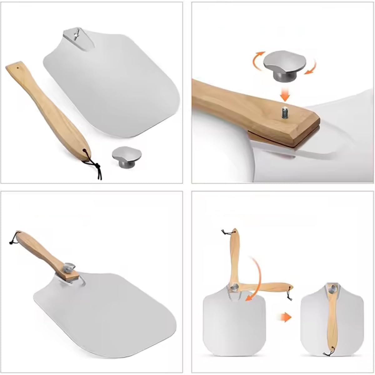 Pelle a Pizza 30 cm, Pelle Pizza avec Support en Aluminium de Grande Surface, plus Stable, Professionnelle Pelle à Pizza avec en Bois Pliable la Cuisson de Pizzas, Pain