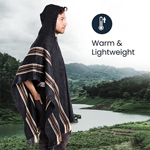 Gamboa Alpaca Poncho for Mens Pancho Mexican Hooded Cowboy and Western Ponchos Adult Blanket3