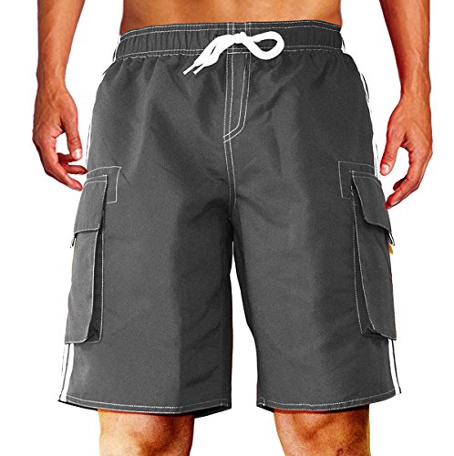 Men's Swim Trunks, Beach Shorts with Mesh Lining Watershort Swimsuit with Cargo Pockets Charcoal