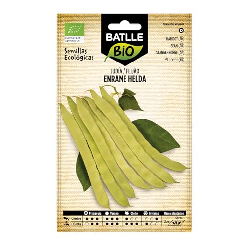 Graines Bio de Batlle - Haricots à rames Helda (28-70 graines), Blanche,Vert
