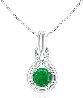 Angara Natural Round Emerald Solitaire Infinity Knot Pendant/Necklace in 14K Solid Gold/Platinum for Women | May Birthston...