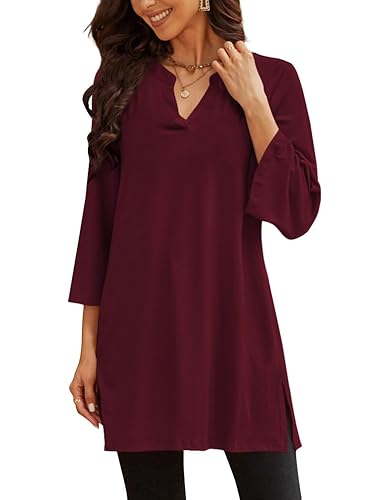Poetsky Womens Tunic Tops 3/4 Bell Sleeve Loose Fit Tunics