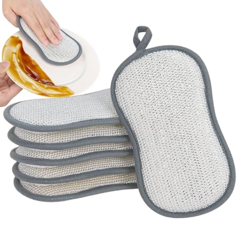 Éponge Vaisselle Lavable, 6 Pièces Eponges Microfibres Reutilisables Double Face, pour Nettoyer Casseroles, Éviers, Poêles, Vaisselle, Maison, Cuisine,...
