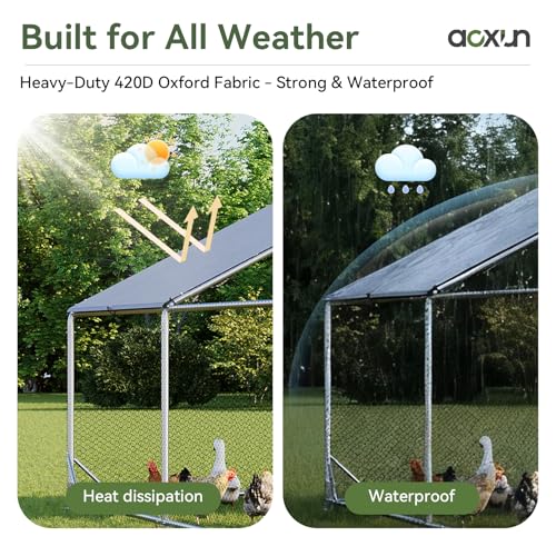 Image of Aoxun Metal Chicken Coop, Outdoor Chicken Runs for Yard with Cover, Spire Roof Hen House Enclosure with Security Lock, Walk-in Cage Peak Hen House for Yard Farm (10x6.5x6.4 FT)