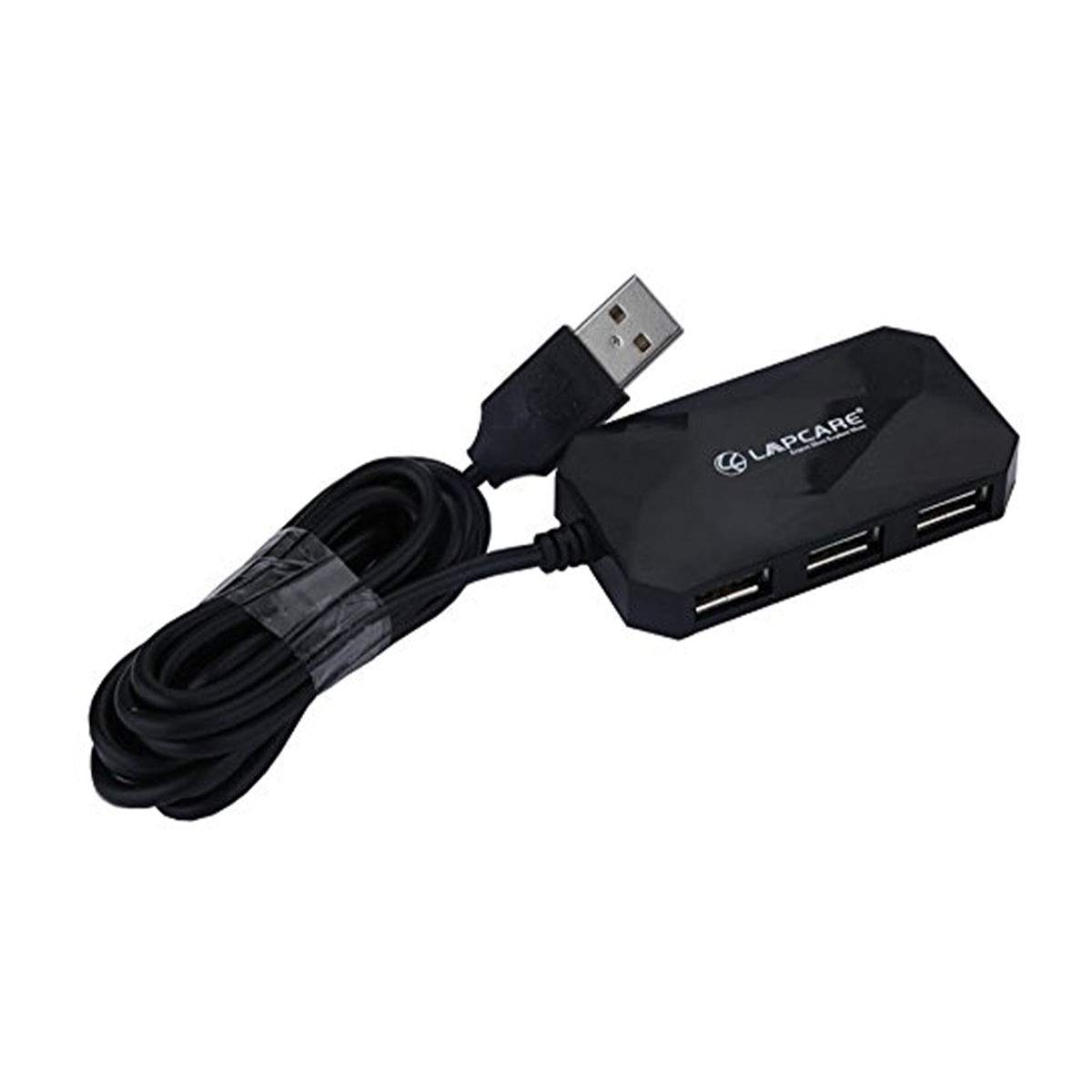 Lapcare USB 2.0 4-Port Hub, Ergonomic Design, Support Data Transfer Rate 1.5/12/480mb/s with 1meter Cable (Black)