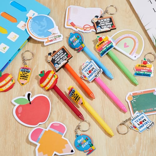 Image of 36 Pieces 36 Pcs Teachers Appreciation Gifts Bulk Include Cute Ballpoint Pen, Funny Keychains, Sticky Notepad Teachers Thank You Gift Set for Teacher Appreciation Week, End of Year Graduation (Bright)