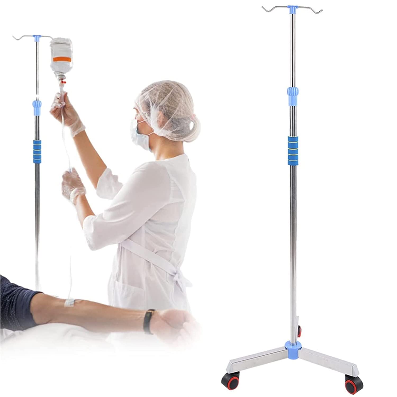 Soporte para suero intravenoso portátil con 4 Ganchos, Acero Inoxidable Soporte de Goteo Ajustable en Altura Clínica en el Hogar Soporte de Infusión Intravenosa Ajustable en Altura ( Size : 2 Hooks )