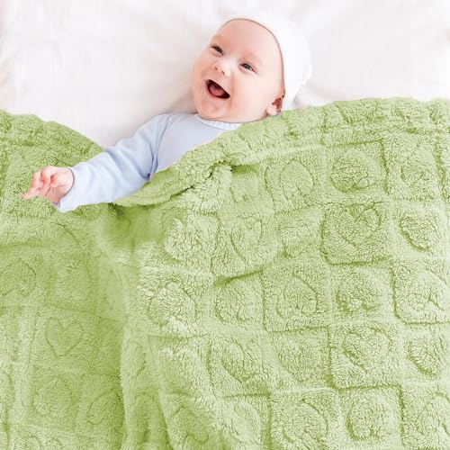 Image of Yurhap Heart Baby Blanket, Love Plush Fleece Baby Blankets for Boys Girls | Soft Sherpa Baby Boy Blankets for Infant Toddler Newborn Gifts, Fluffy Baby Essentials, For Crib Stroller, 30 inchx40 inch, Green