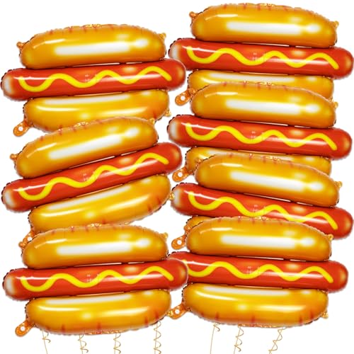 Ospvcwk 7 PCS Hot Dog Balloons - 28 Inch Helium Floatable Large Hot Dog Foil Mylar Balloons Food Balloons for BBQ Picnic Birthday Carnival Cookout Food Theme Party Decorations