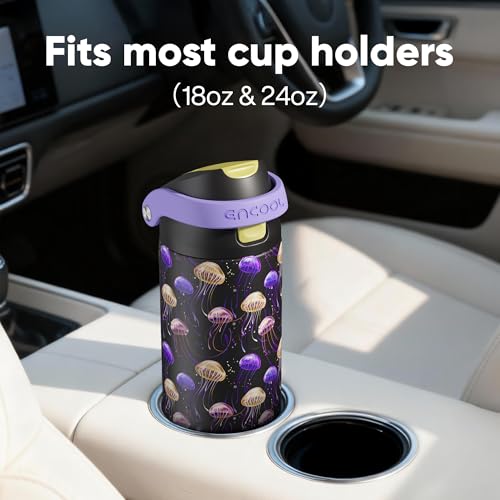 Image of ENCOOL Leakproof Insulated Water Bottle with Straw Dual-Sip Water Bottle Bag-Safe Design for Work, Commute & Gym - Keeps Drinks Cold All Day, 24 oz, Neon Jellyfish