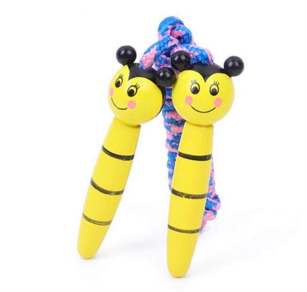 Cuerda De Saltar Ajustable Para Niños Con Mangos De Madera Sin Pintura, Patrones De Dibujos Animados, Cuerda De Algodón Trenzado, Regalo Ideal Para Peques De 3+ Años