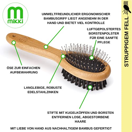 Mikki 6280014 Bambus-Kombibürste für glattes kurzes und mittellanges Fell, Für Hunde und Katzen, Hergestellt aus nachhaltigem BambusFür die Pflege von struppigem Fell, Klein, S, 69 g