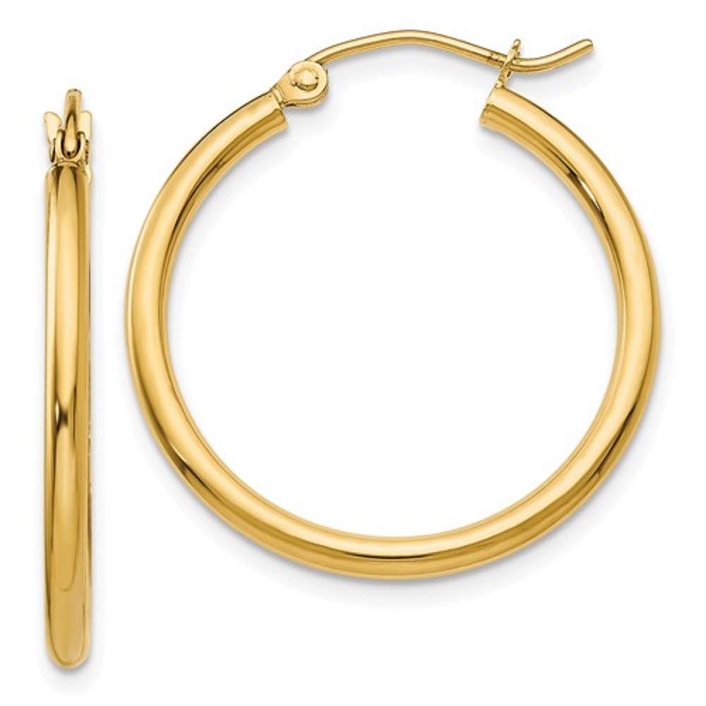 14K Gold Classic Real Hoop Earrings, (2mm Tube)