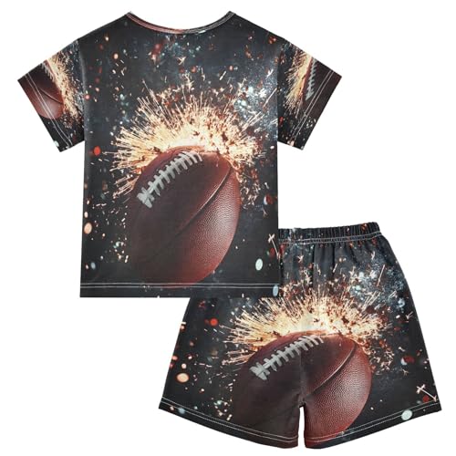 ALAZA American Football Ball Abstract Pajamas Set Short Sleeve Cotton Sleepwear Summer Pjs 2 Piece 5-14Y2