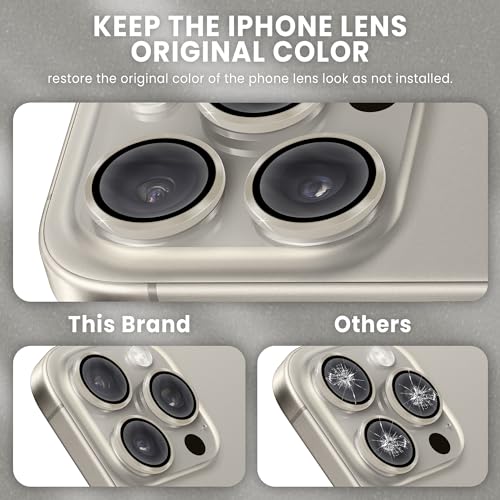 Image of ArmourPro Premium Camera Lens Protector Tempered Glass Compatible For iPhone 15 Pro max and iPhone 15 Pro Tough HD Individual Aluminum Alloy Rings 9H Camera Cover , Scratch-Resistant,Camera Lens Protection| Natural Titanium