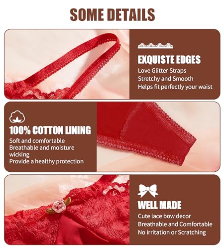 Image of 4Pack Women G-String Thongs T-back Lace Hollow Out Low Waist Thongs Floral Breathable Cheeky Underwear Panties