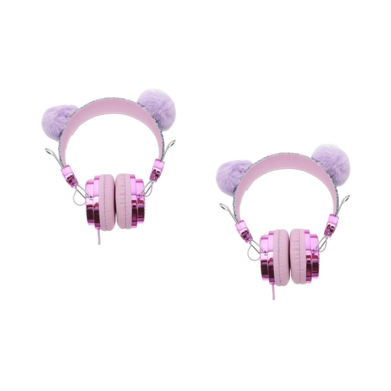 OSALADI 2piezas Auriculares para Niño Niña Diseño De Gato Diadema Brillos y Bola De Pelo Auriculares Micrófono Compatibles Teléfonos y Tablets Música