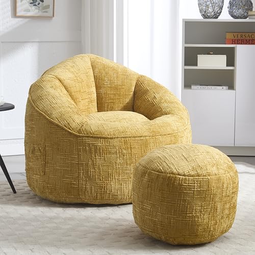 Puf de espuma de alta presión para adultos, material con acolchado acolchado de espuma, puf con reposapiés, 89 x 88 x 76 cm (amarillo)