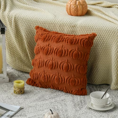 AVOIN colorlife Fall Pumpkin Caramel Throw Pillow Covers, 20 x 20 Inch Seasonal Autumn Thanksgiving Harvest Decoration Soft Plush Faux Fur Jacquard Cushion Case Decoration for Sofa Couch Set of 2 - Image 7