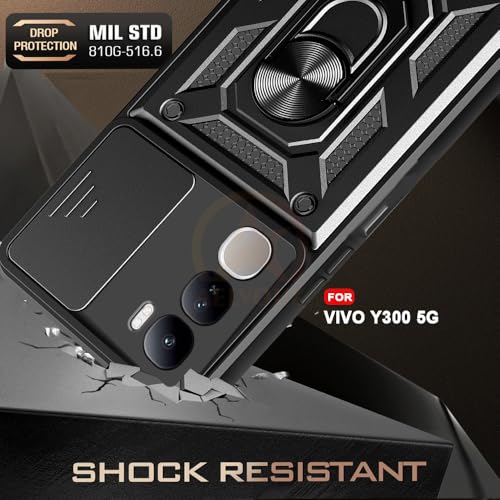 Image of Armor Bumper Back Cover Case for Vivo Y300 5G | Rotating Camera Cover, Ring Holder & Kickstand | Heavy Duty & 360 Degree Protection Vivo Y300 5G Back Cover (Black)