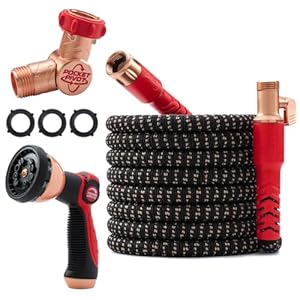 Pocket Hose Copper Head UV w/Pocket Pivot, Expandable Garden Hose 75 FT w/10 Pattern Thumb Sprayer AS-SEEN-ON-TV 650psi 3/4in Ultra-Light Solid Copper Anodized Aluminum Fittings No-Kink No-Lead