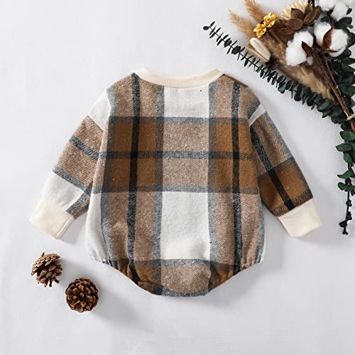 Baby Girl Boy Plaid Flannel Sweatshirt Romper Oversized Crewneck Long Sleeve Bubble Bodysuit Fall Winter Outfit3