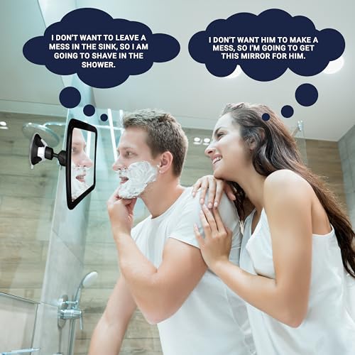 Image of MIRRORVANA Fogless Shower Mirror for Shaving with Upgraded Suction, Anti Fog Shatterproof Surface and 360 Swivel, 1X Magnifying, 6.3 x 6.3 Inch (Black)