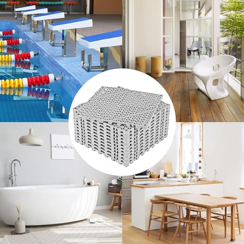 Image of ToLanbbt Modular Interlocking Cushion 24P 11.8 inch x 11.8 inch Interlocking Rubber Floor Drain Holes Non-Slip Splicing Drainage Mats for Deck, Shower, Kitchen, Drain Pool, Sauna Bath, Indoor Outdoor (Grey)