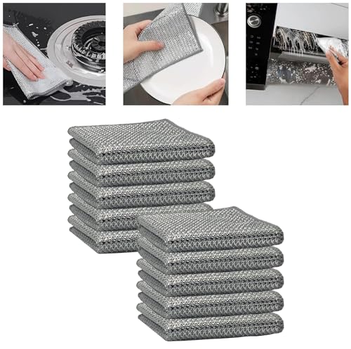 Multipurpose Non-Scratch Wire Dishcloth, Soft Wire Dishwashing Rags Safe for Non-Stick Cookware, Scrubs & Cleans for Kitchen Dishes, Sinks, Counters, Stove Tops, Easy Rinsing, Durable - Pack of 10 (B0CZ9LWQQY) Amazon Price History, Amazon Price Tracker