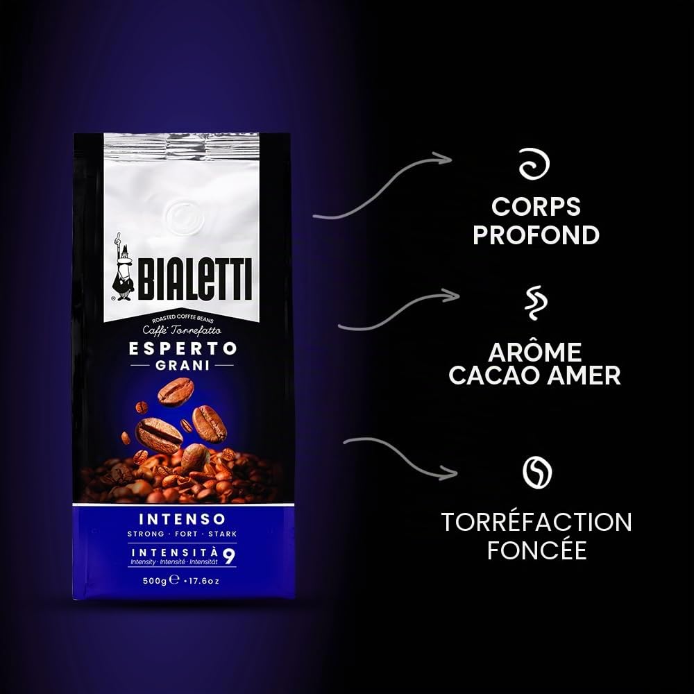 Bialetti Esperto Grani, grains de café, goût intense, 500 g (Lot de 6)
