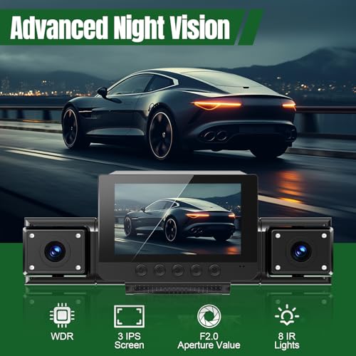 Image of 4 Channel Dash Cam,360 All-Around View Front Rear Left Right Inside Car Camera,3 inch IPS Screen,4-Way Dash Cam with 24H Parking Mode,Built-in GPS,8 IR Night Vision,G-Sensor,Free TF Card Included