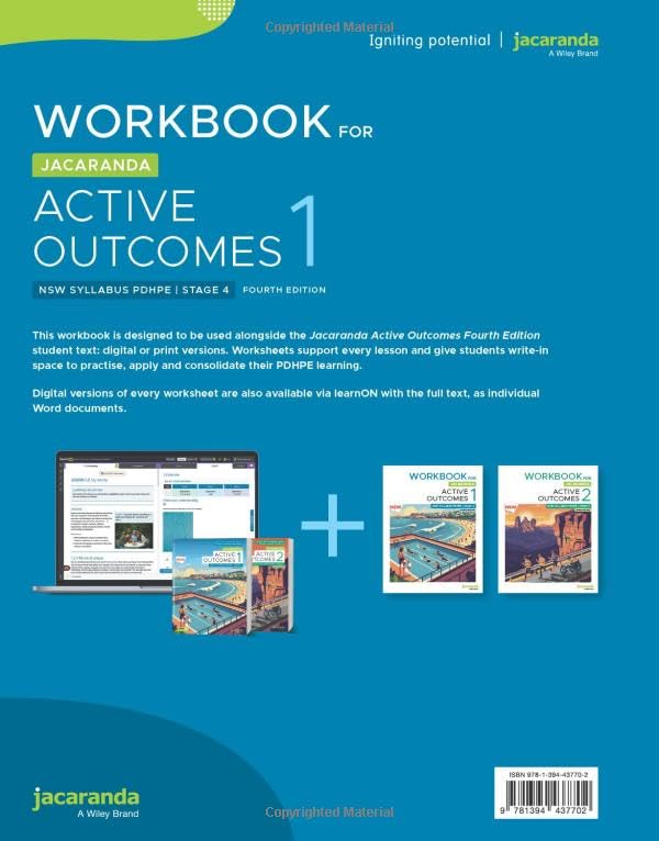 Jacaranda Active Outcomes 1 Stage 4 NSW Syllabus Personal Development, Health and Physical Education, 4e Workbook (Active Outcomes Series)