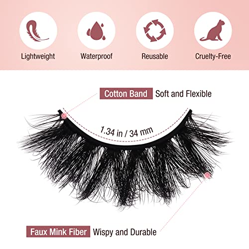 Redriver False Eyelashes Cat Eye Lashes Fluffy Faux Mink Fake Lashes Natural Look Wispy Long Strip 9D Curled Volume Soft Reusable Eyelash Extension 7 Pairs 3 Styles Mixed #TOP3