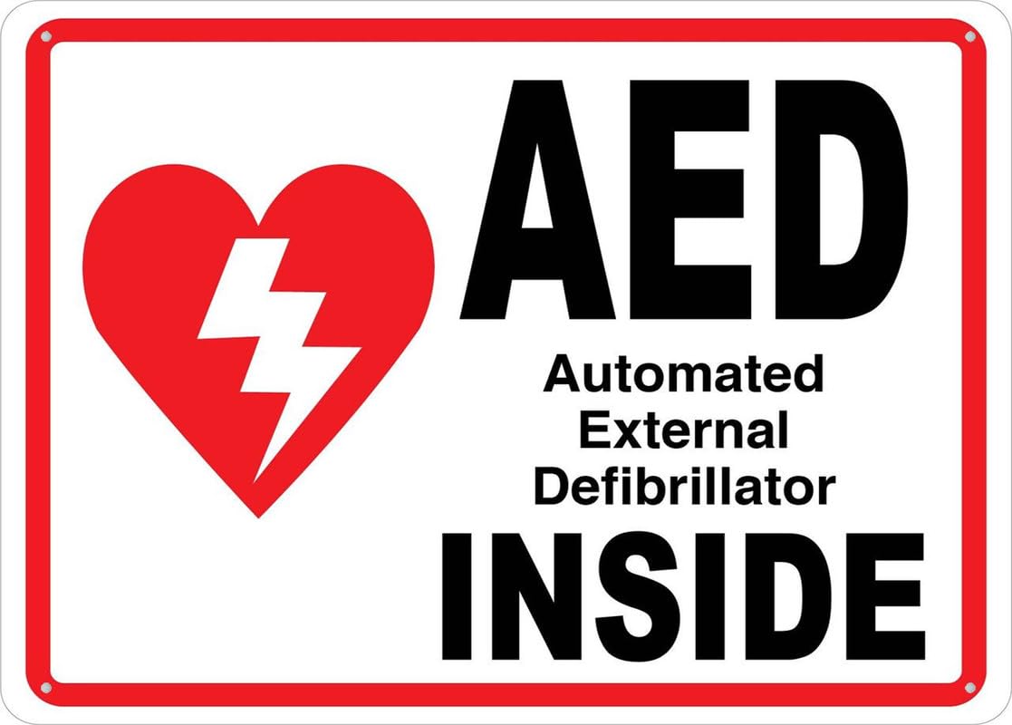 AED Inside Aluminum Metal Sign 12"x8" For Business/Workplace/Office/Home/Delivery/Road/Garden Use