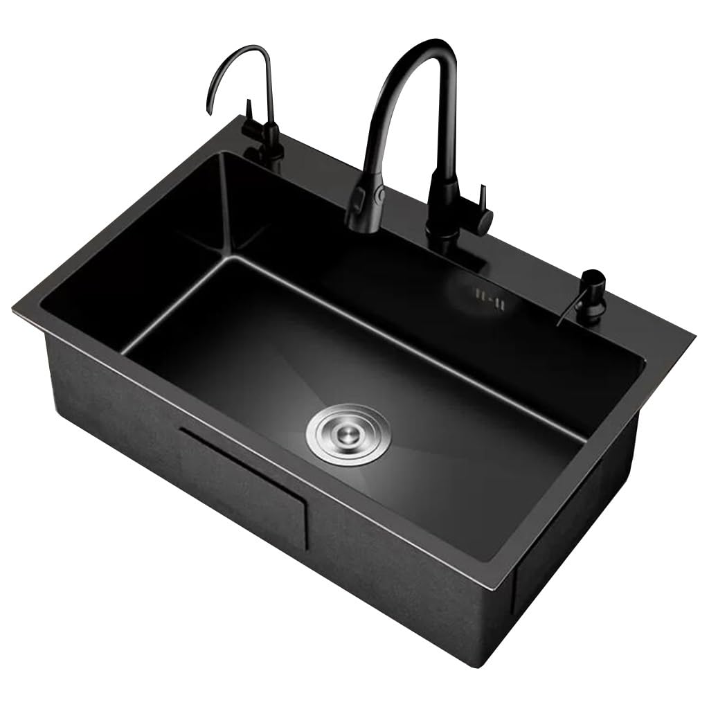 Fregadero de acero inoxidable negro para barra o balcón con grifo completo y desagüe
