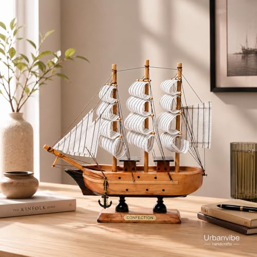 Image of Wooden Ship Showpiece - Show Pieces for Living Room, Antique Items for Home Decor, Elegant Show Piece for Home & Office, vastu Decorative Items (Small 16cm /6.2 Inches)