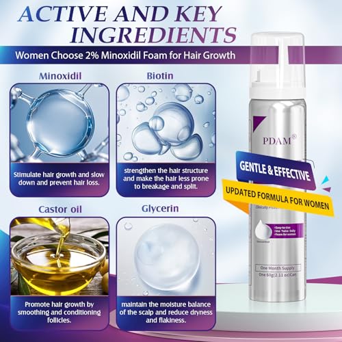 Image of Minoxidil for Women Foam Hair Growth - Minoxidil Hair Regrowth Treatment for Women, Topical Solution Hair Loss Treatments, Thicker and Fuller Hair, 2-Month Supply, 2 x 2.11 oz