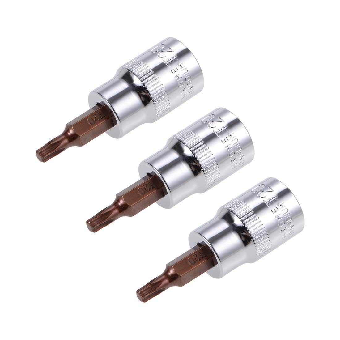 TOP-VIGOR 3Pcs Torx Bit Socket, 3/8" Drive x T20 CR-V Key Socket, Premium S2 Steel Bits, Torx Bit with 48mm Length for Torque Wrench, Ratchet Wrench, Impact Power Drills, Slide Bar
