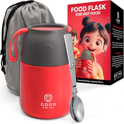 GOOD FOR YOU - Termo aislado de alimentos – Tarro de acero inoxidable de 530 ml para comidas calientes y frías – Aislamiento de doble pared, recipiente térmico para alimentos para la escuela, oficina