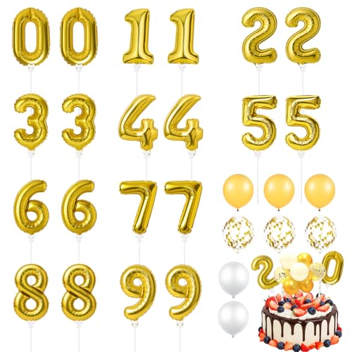 Gejoy 44 Pack 5 Inch Mini Number Balloon Foil Cake Topper Number Avoid Kneading and Hitting 0-9 Balloons Set with Automatic Inflation for Birthday Party Engagement Anniversary Baby Shower Decor
