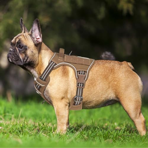 Image of Beebiepet Heavy Duty Tactical Dog Harness for Small Dogs, No Pull Adjustable Pet Harness Reflective Service Training Easy Control Pet Vest Military K9 Working Dog Harnesses- Small, Brown