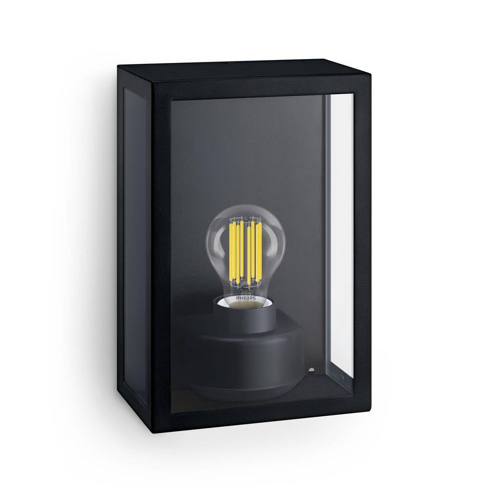 Philips Lighting Alzor Outdoor Wall Light, Square, Without Bulb, Black, max. 25W, IP44 Weatherproof