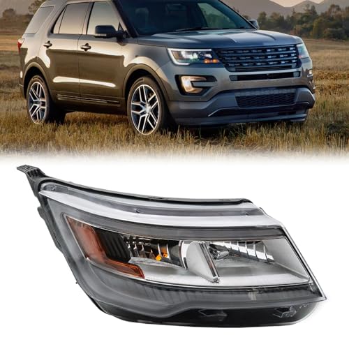LED DRL Headlight Assembly Fit For 2016-2018 Ford Explorer Sport|Limited|XLT|Platinum Full LED Black LED DRL Headlights Headlamps Pair Right Passenger Side
