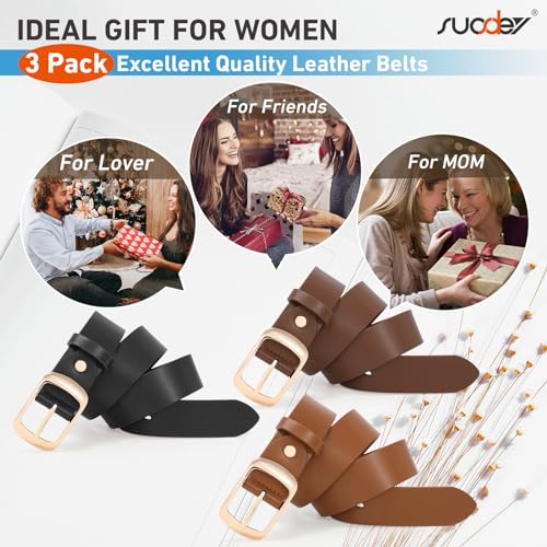 SUOSDEY 3 Pack FashionWomen Belts for Jeans Dresses Pants Ladies Leather Waist Belt with Elegant Buckle, Width 1.3"2