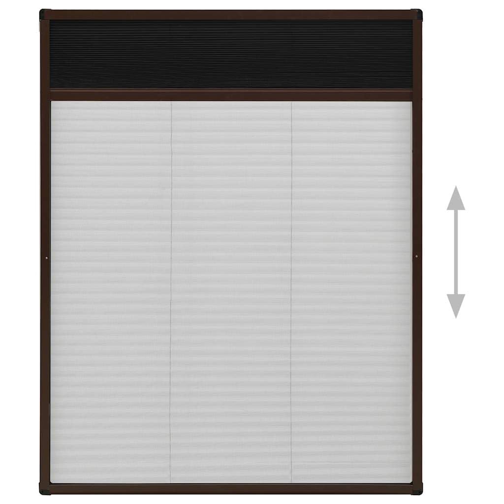 Plissee für Fenster Aluminium Braun 60x80 cm Fliegengitter Mückenschutz mit Klettband, Reißverschluss, selbstklebend, zuschneidbar für Dachfenster, Balkontür, Terrassentür