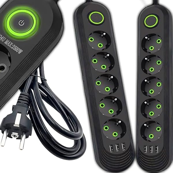 Удлинитель Retoo с 3 USB-розетками, 5 розетками с выключателем и кабелем 5 м, защита от перенапряжения 2500 Вт/10 A, сетевая и угловая вилка, для смартфонов, ноутбуков, дома, кухни